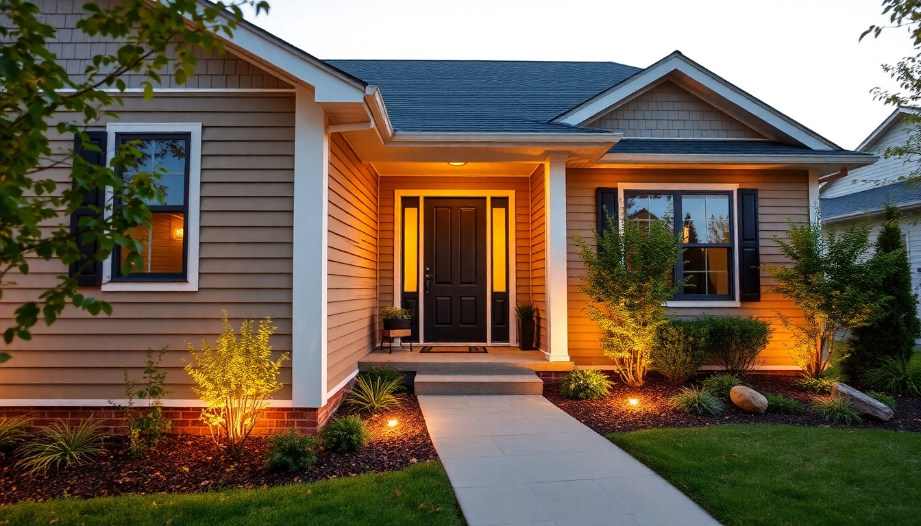 Stunning exterior renovations of a modern home highlighting new siding and beautiful landscaping.