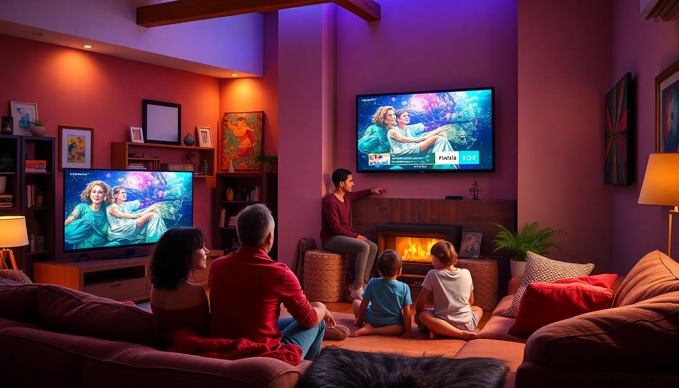 View a family enjoying high-quality IPTV Suisse content in a warm and inviting living room.