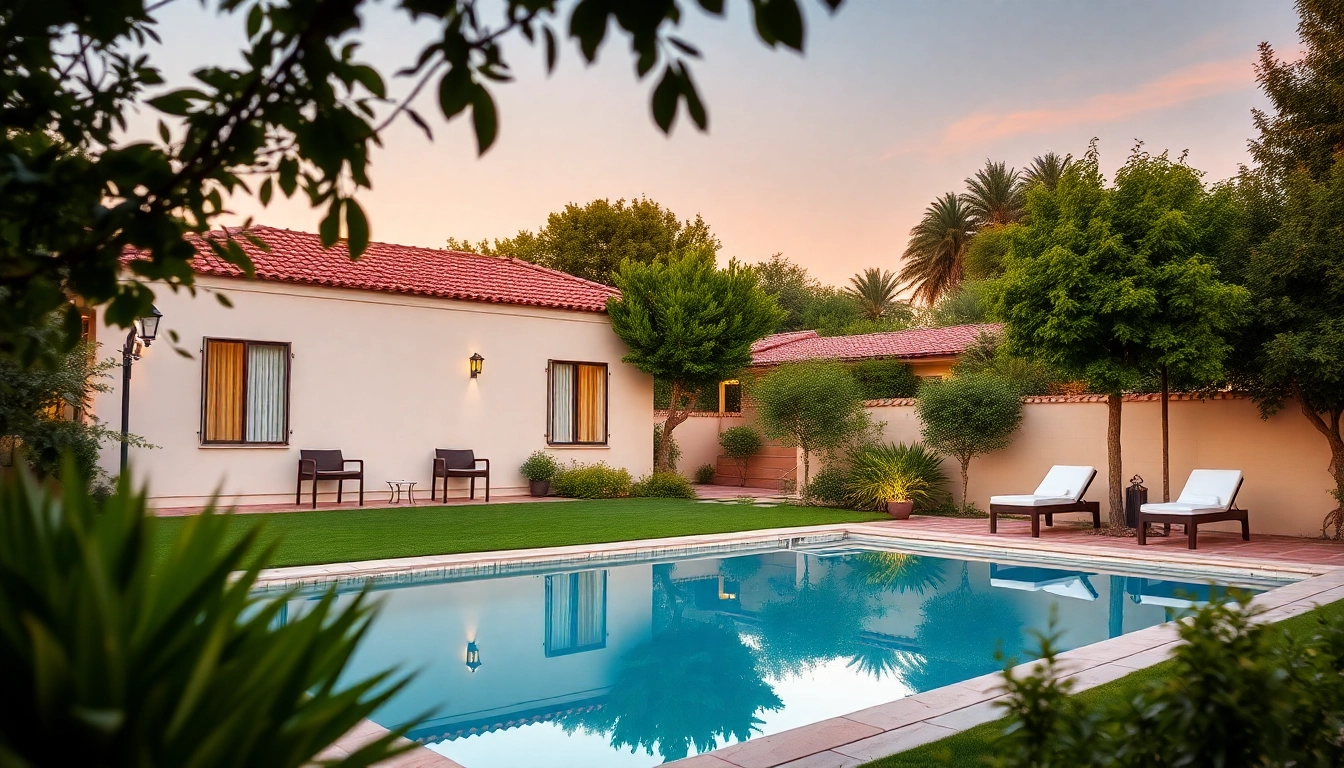 Experience villa management through a picturesque luxury villa surrounded by lush gardens and a tranquil pool.