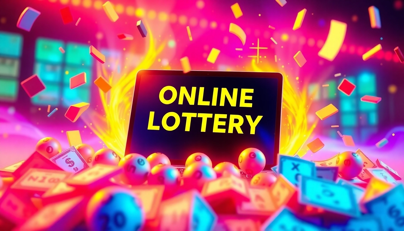 Experience masurebet's online lottery features through exciting digital artwork showcasing tickets and winnings.