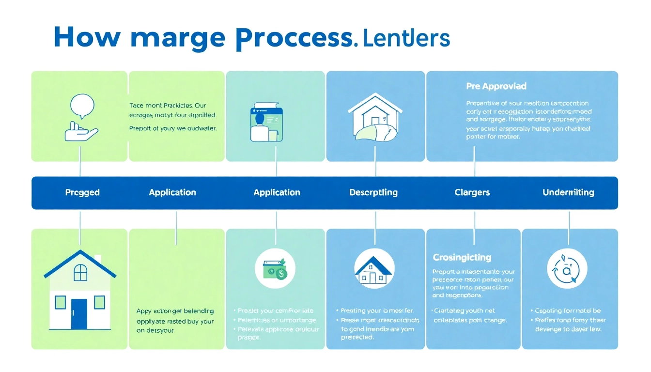 Visualize the mortgage process for lenders, detailing key stages like pre-approval and closing in a clear infographic format.