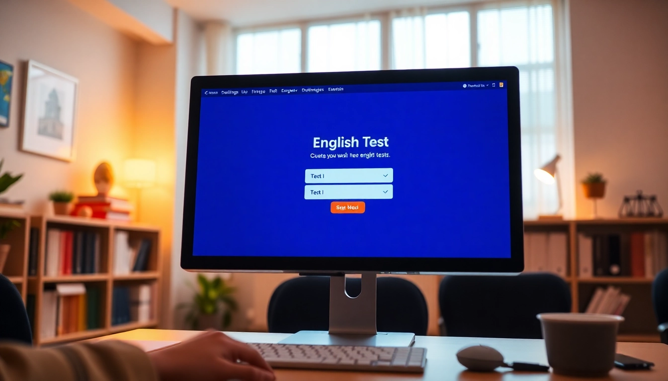 Student preparing to take the English test Duolingo on a computer screen in a bright study.