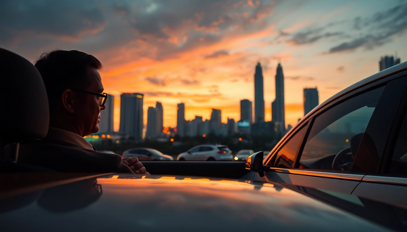 Book a professional chauffeur hire Kuala Lumpur with a luxurious vehicle and scenic backdrop.