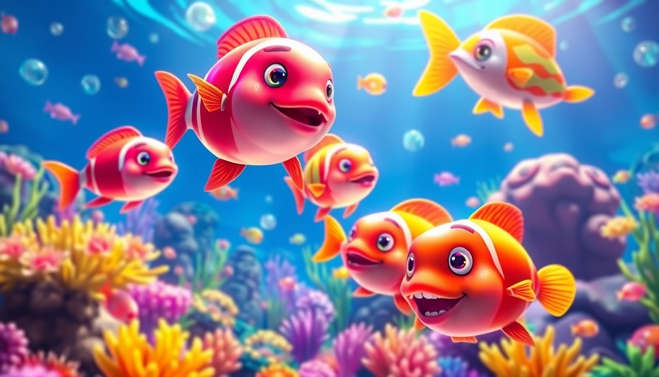 Engage in slot tembak ikan online with a dynamic underwater gaming scene featuring vivid aquatic creatures.