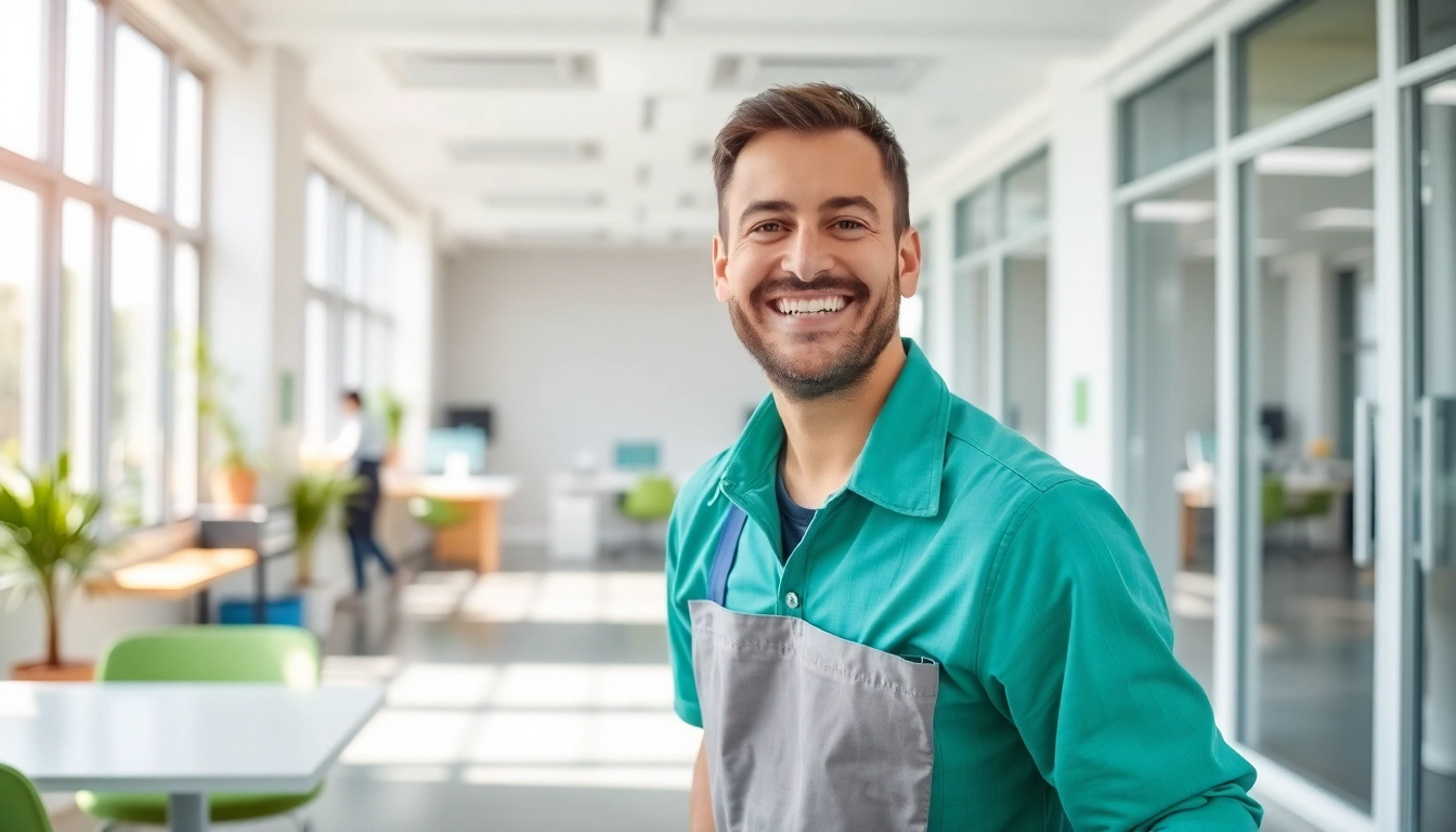 Enhancing Jacksonville commercial cleaning with friendly professional cleaning staff in an office space.