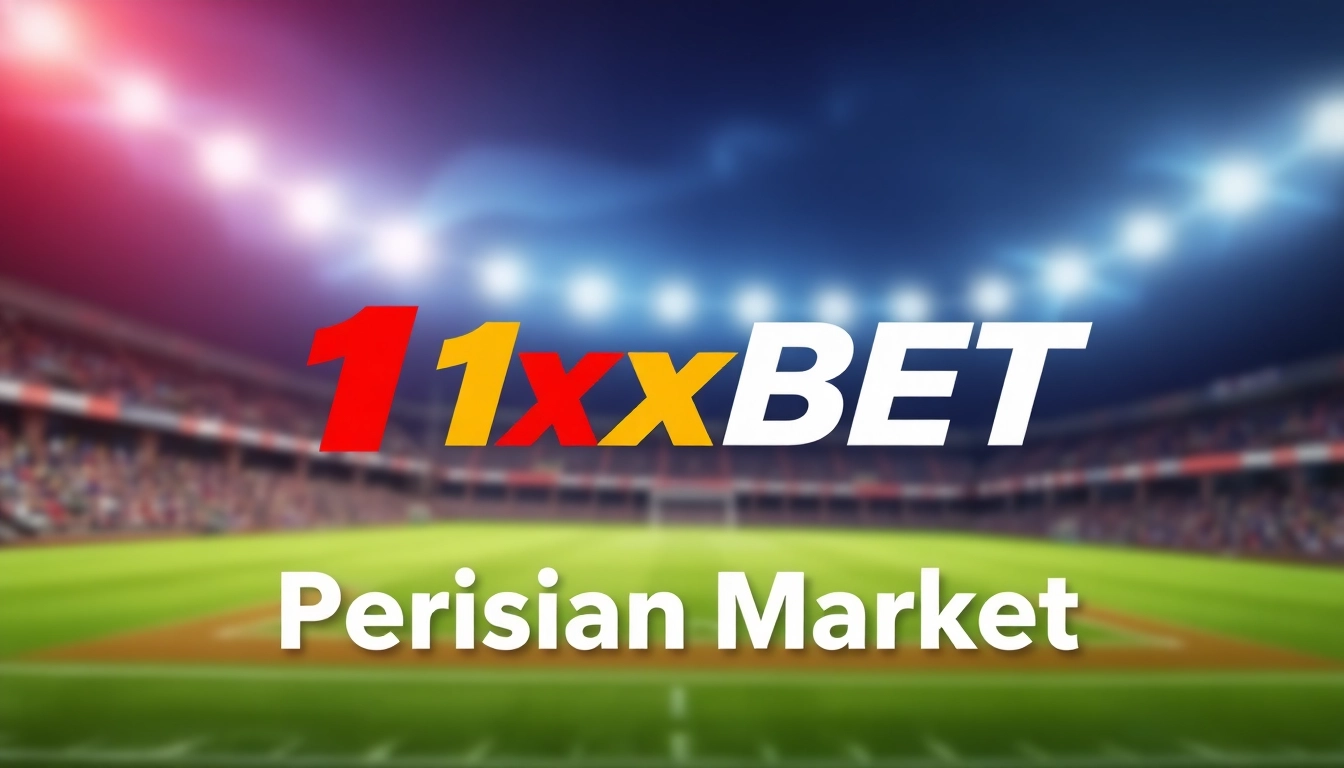 Promote وان ایکس بت فارسی with a vibrant graphic showcasing the 1xBET logo in a Persian-themed sports betting context.