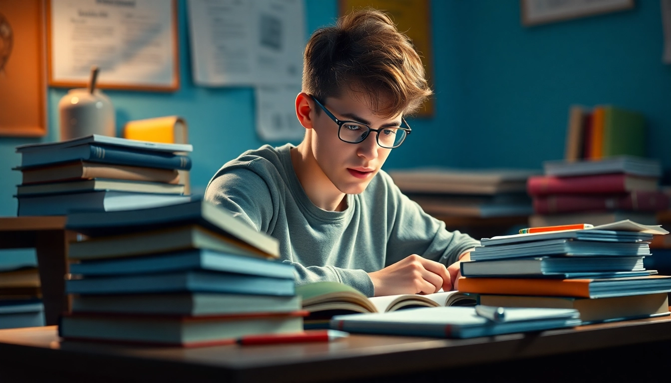 Enhance your understanding of the Homework Market with a dedicated student studying amidst books.