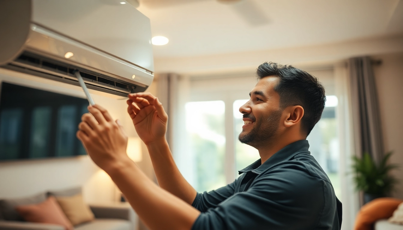 Technician providing air conditioning repair fort worth texas services in a cozy living room.