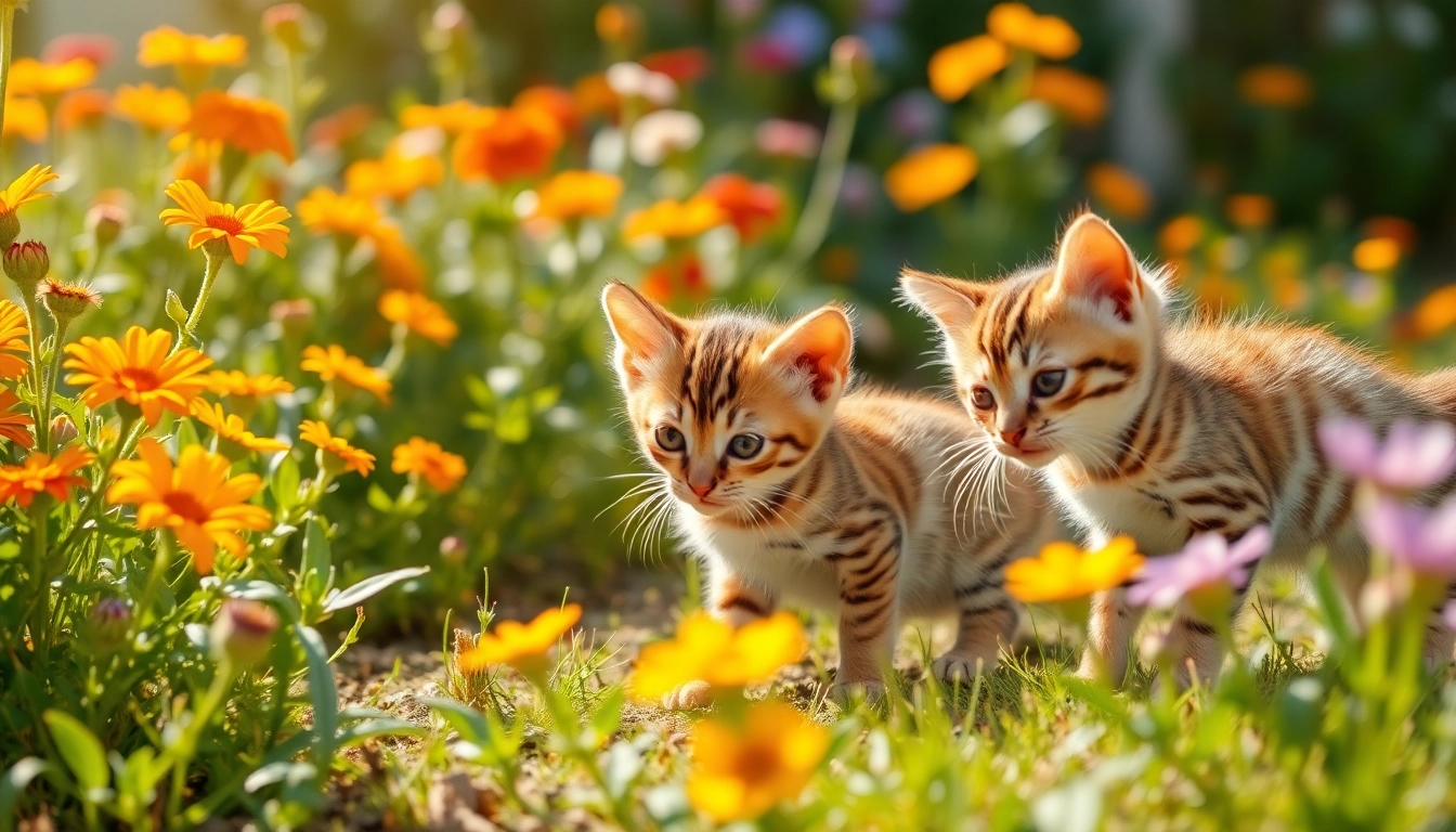 Experience the joy of a Registered Bengal Breeder showcasing playful Bengal kittens in a sunlit garden.