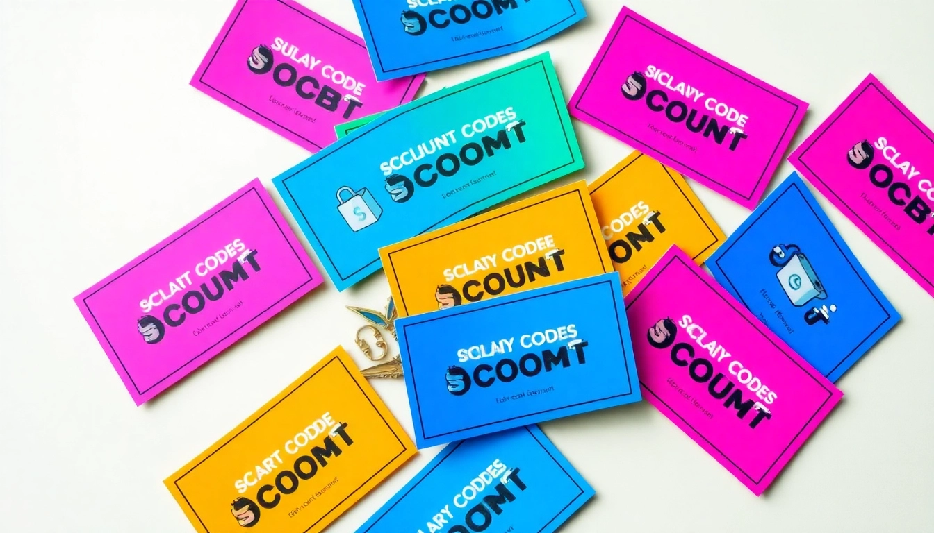 Create Shopify bulk discount codes with vibrant discount cards laid out creatively.