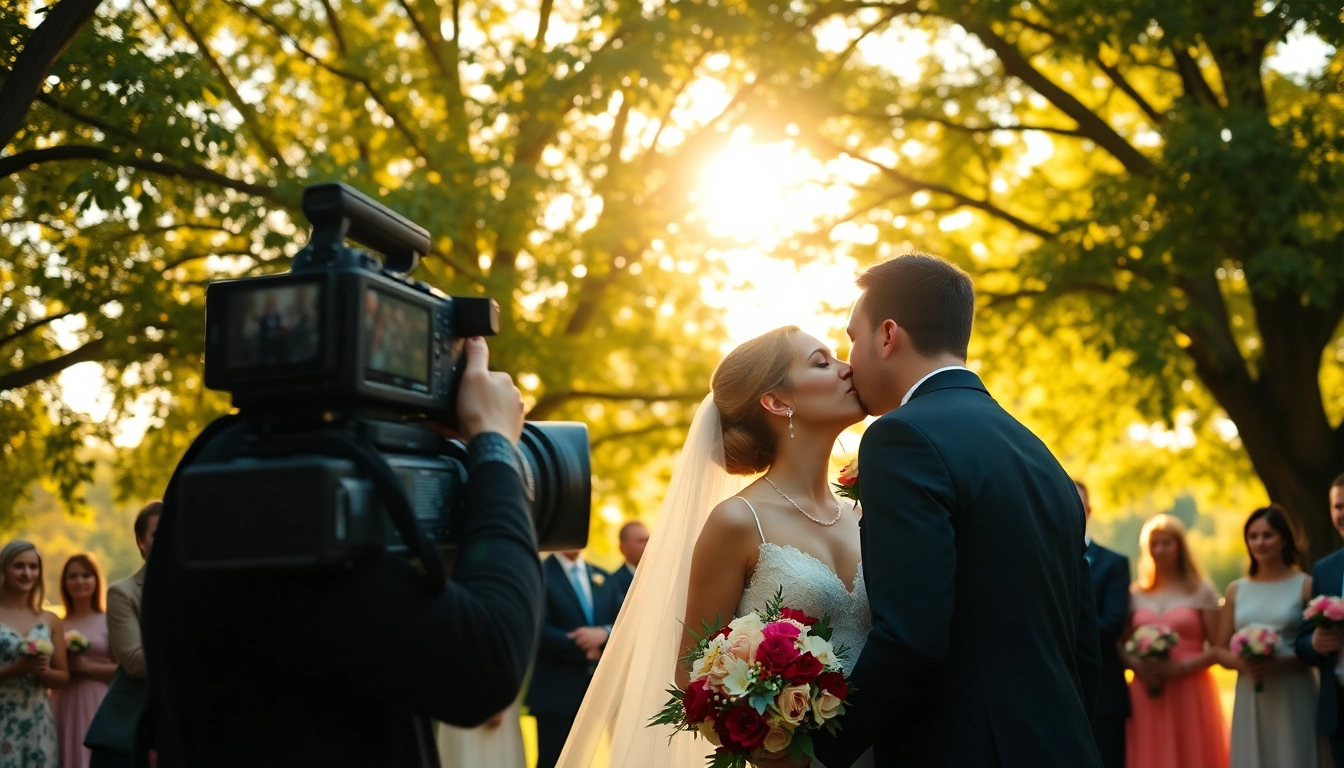 Showcase a wedding videographer in Ireland capturing heartfelt moments at a picturesque outdoor ceremony.