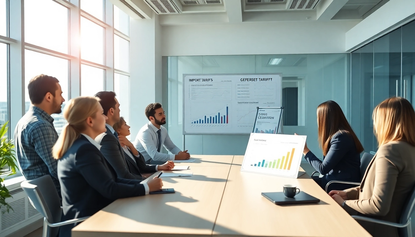 Analyze import tariffs china trends during a business meeting with diverse participants.