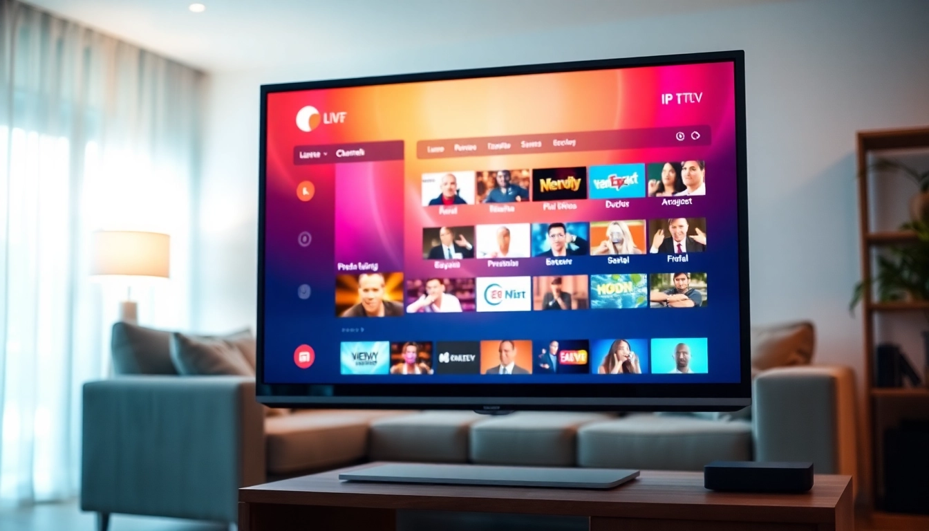 Enjoy a Free trial iptv with vibrant channels displayed on a modern TV in a cozy living room.