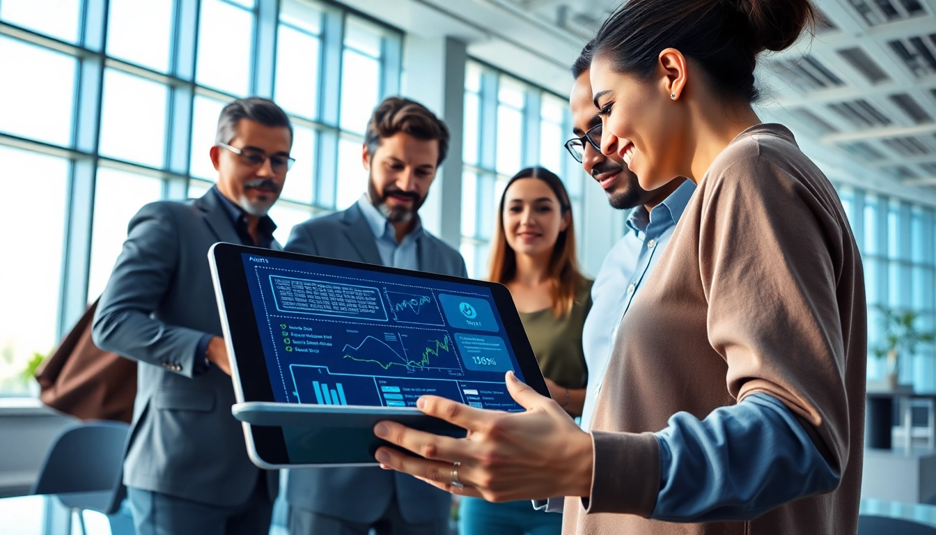 Enhancing teamwork with applied AI technology in a modern office setting.