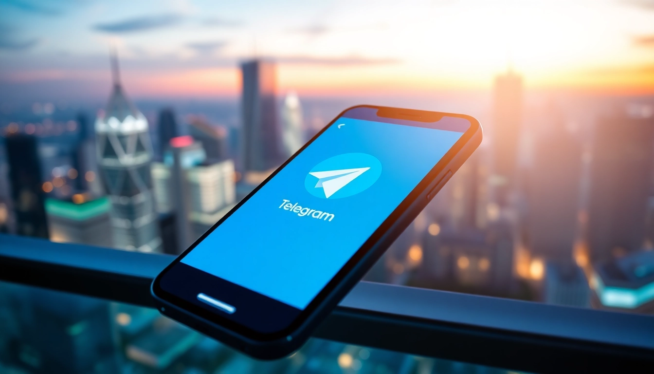 Engaging visual of a smartphone showcasing the Telegram app, emphasizing 电报官网 features.
