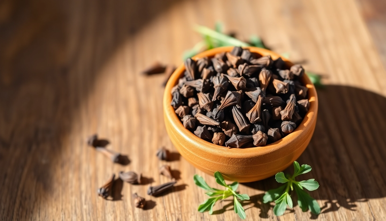 Cloves displayed in a handmade bowl, highlighting their rich textures and earthy colors.