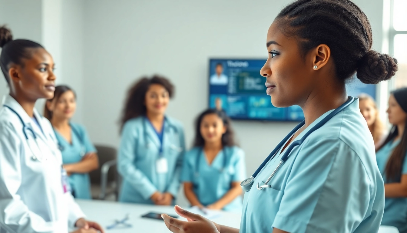 Tina Jones shadow health assessment portrayed in a nursing classroom with students engaged in a health evaluation.