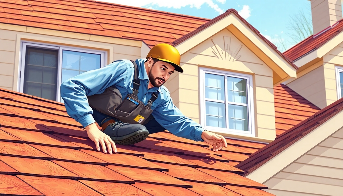 Experienced professional performing roofing services on a residential property.