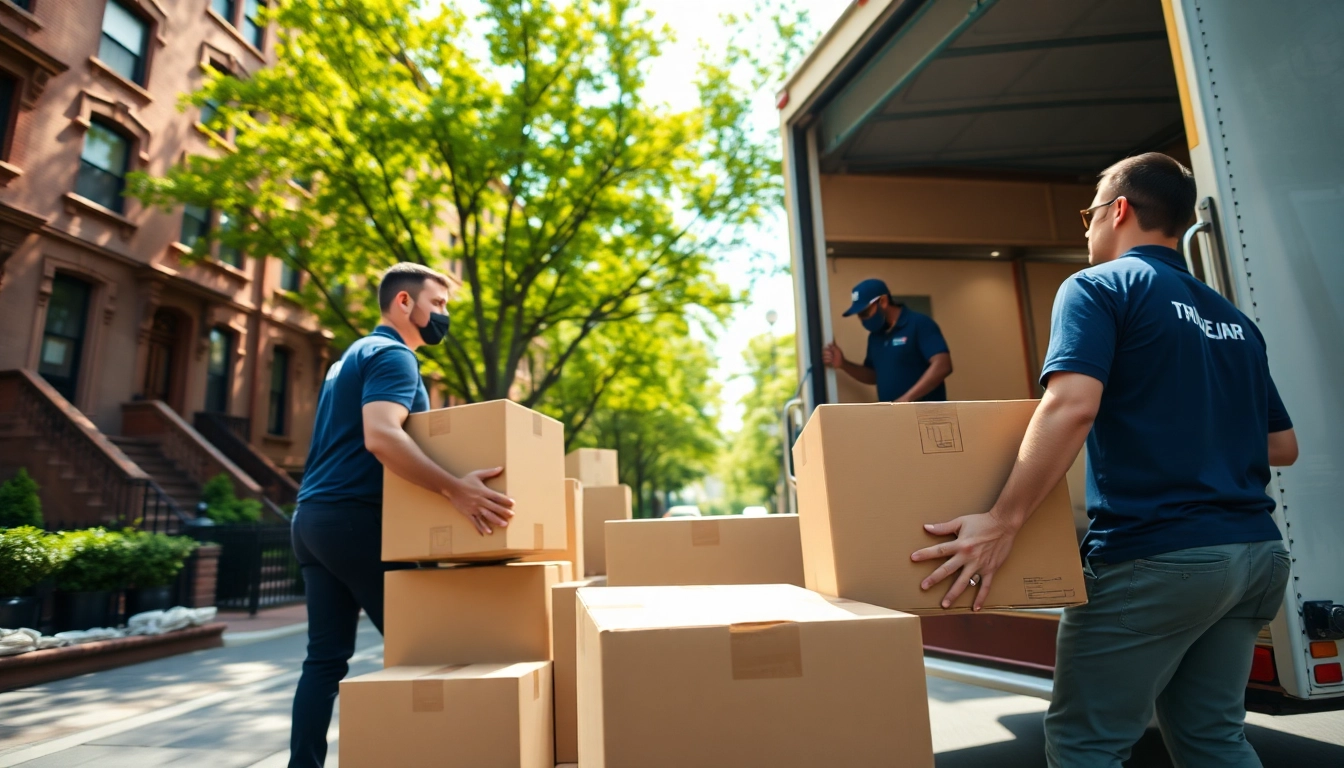 Experienced Bronx movers packing and loading boxes during a residential move, showcasing professionalism and care.