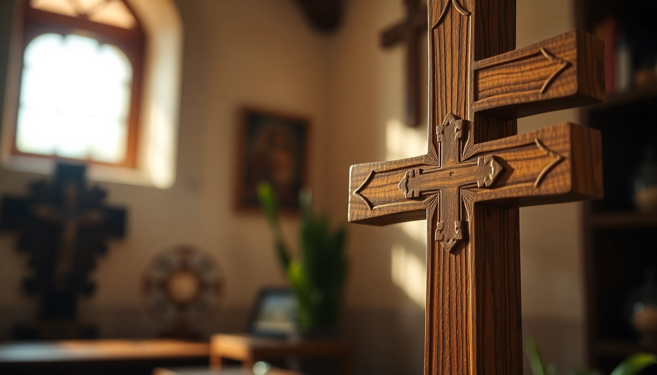 Admire the intricate Jerusalem crosses made from olive wood, symbolizing faith and craftsmanship.