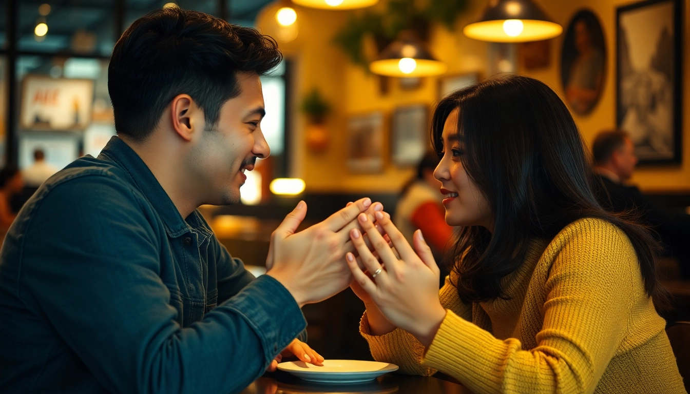 Couple enjoying deep communication in relationships at a cozy café, highlighting connection and understanding.