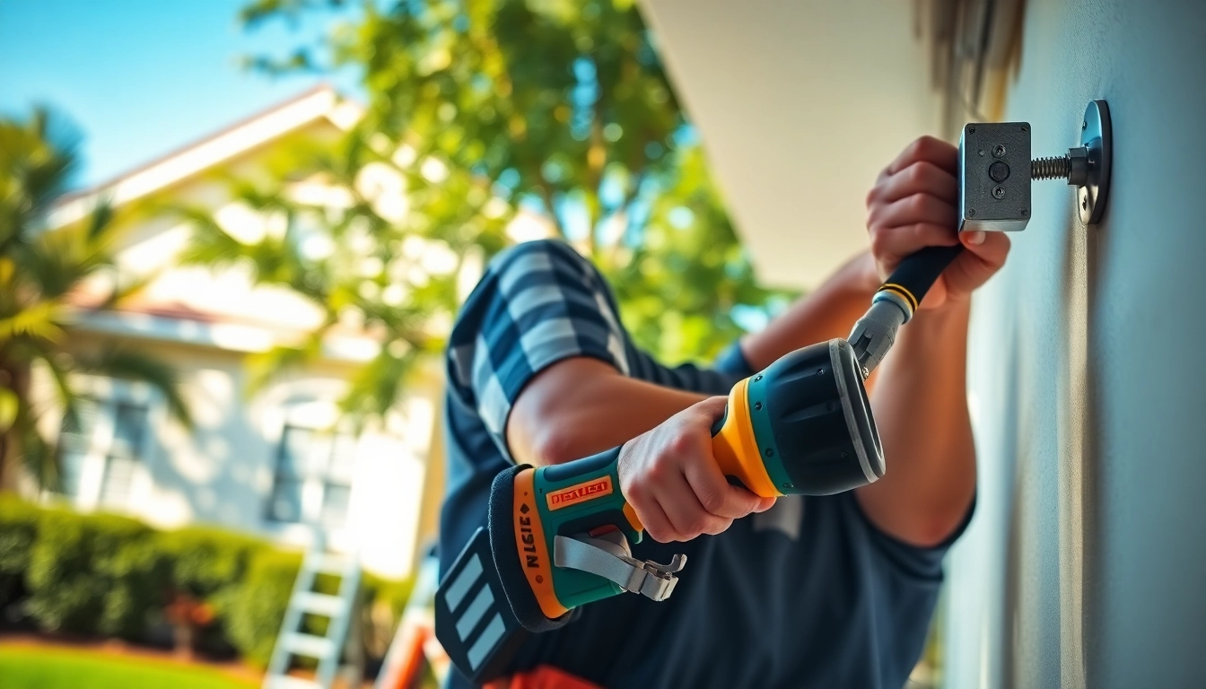 Electrical Contractor Clearwater installing lighting fixtures at a home site in Clearwater, FL.