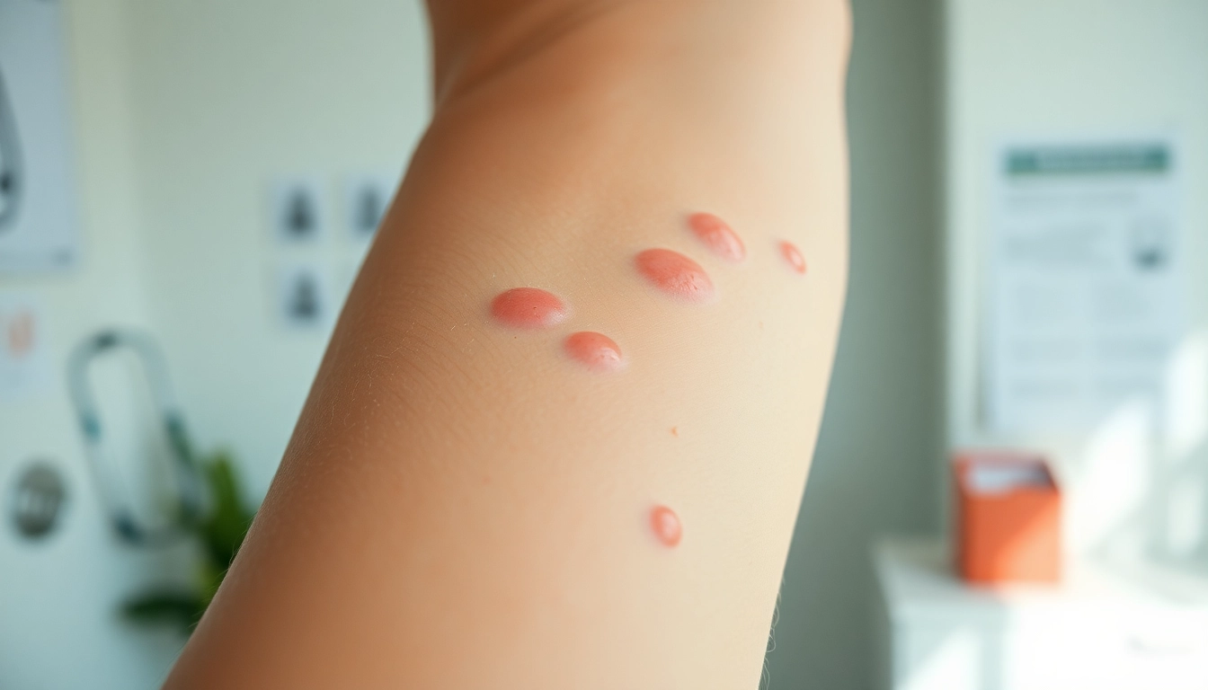 Highlighting Chronic Spontaneous Urticaria with hives on a human arm in a medical setting.