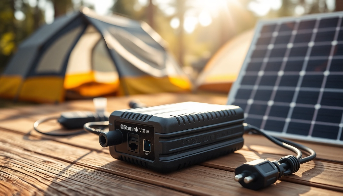 Showcasing the starlink mini 12v Anderson plug power supply in a practical camping setup.