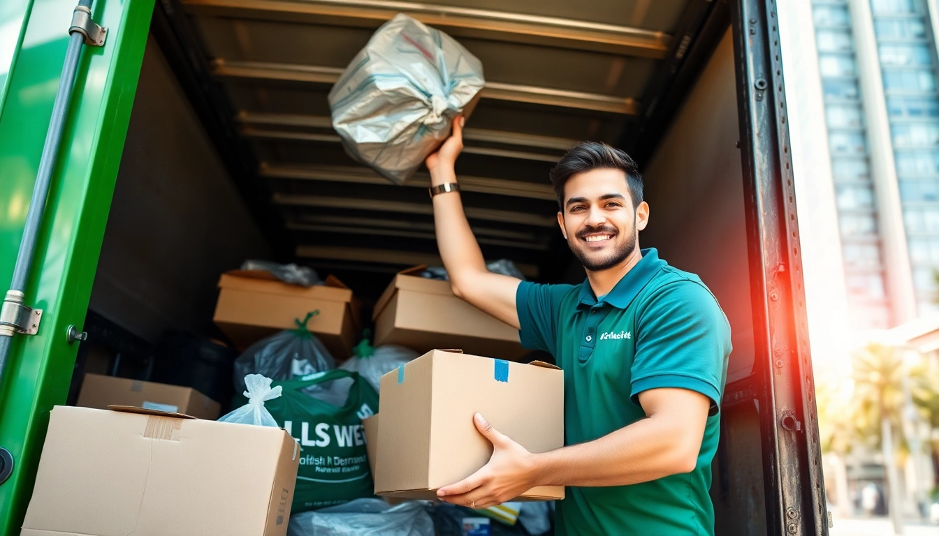 Efficient Low Cost Rubbish Removal service worker loading waste into a truck.