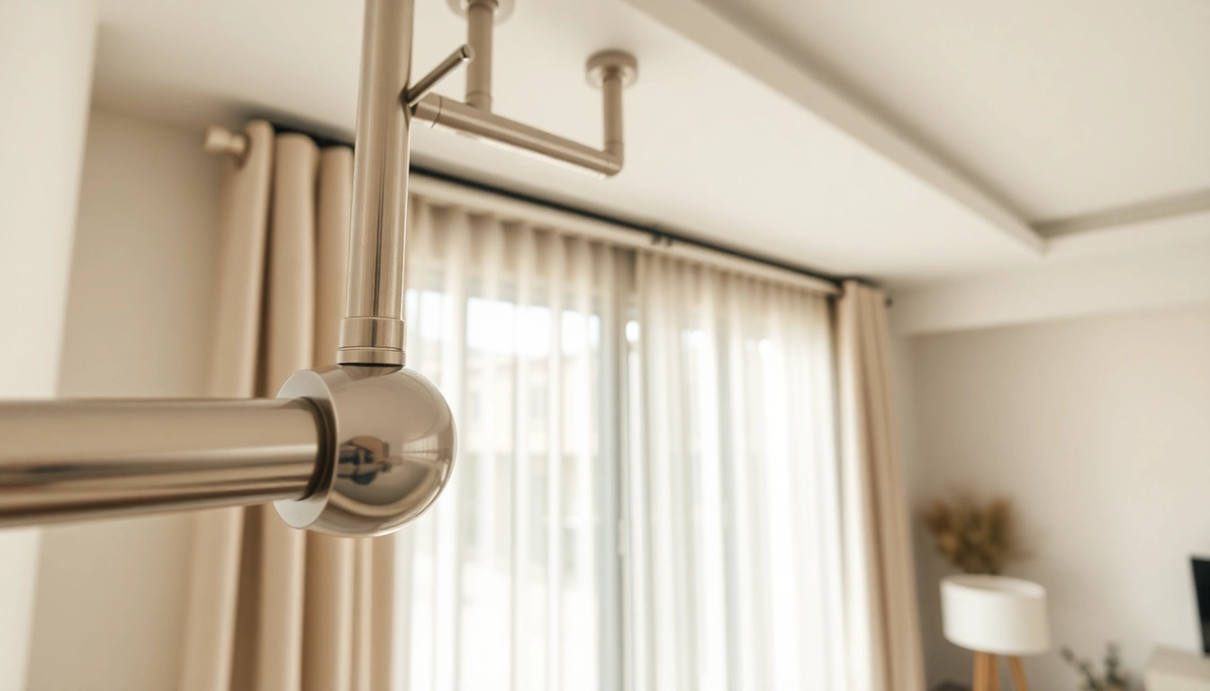 Install curtain tracks and poles in a modern living room with elegant sheer curtains.