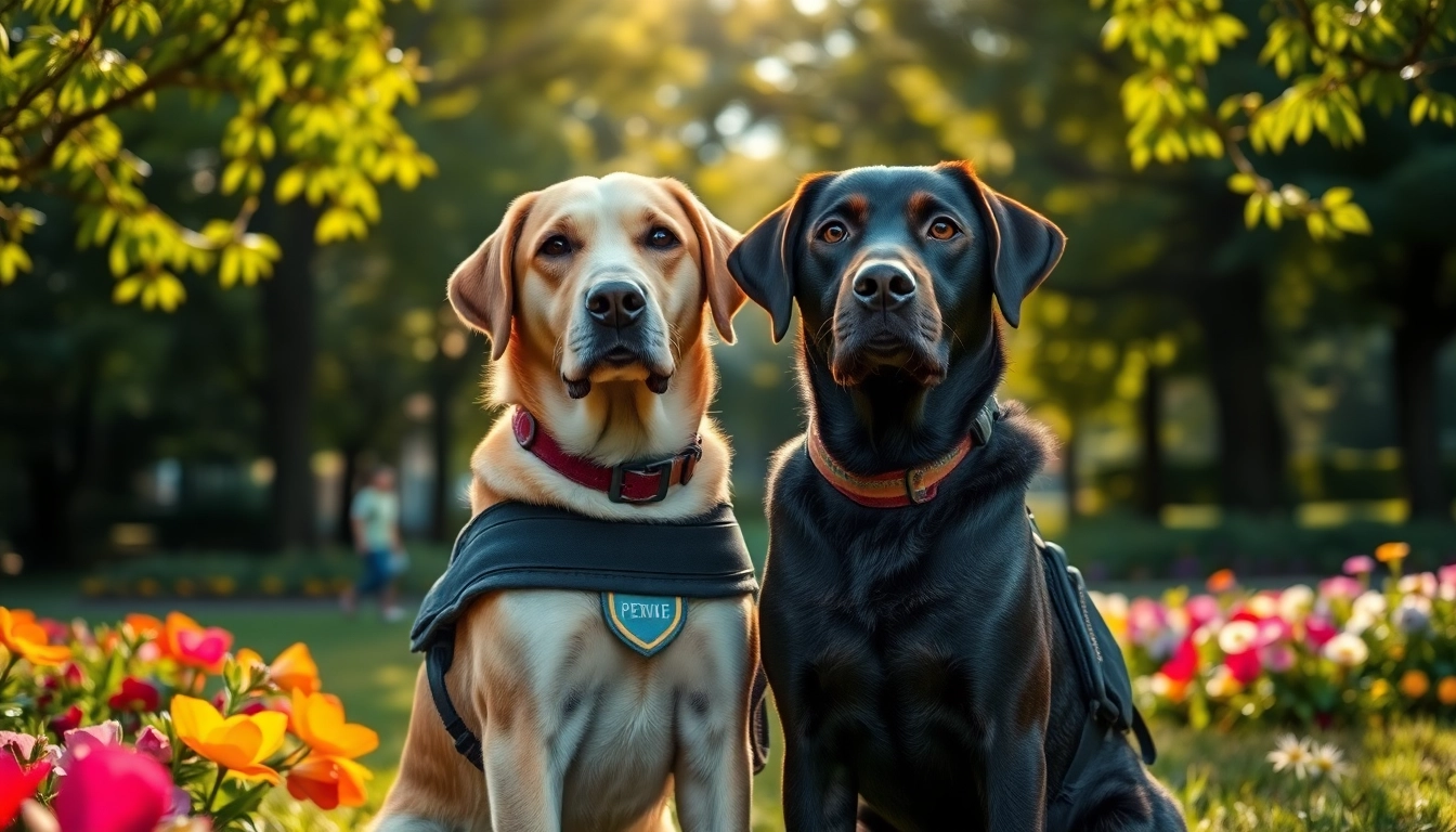 PTSD dog providing comfort and support to its owner in a tranquil park setting.