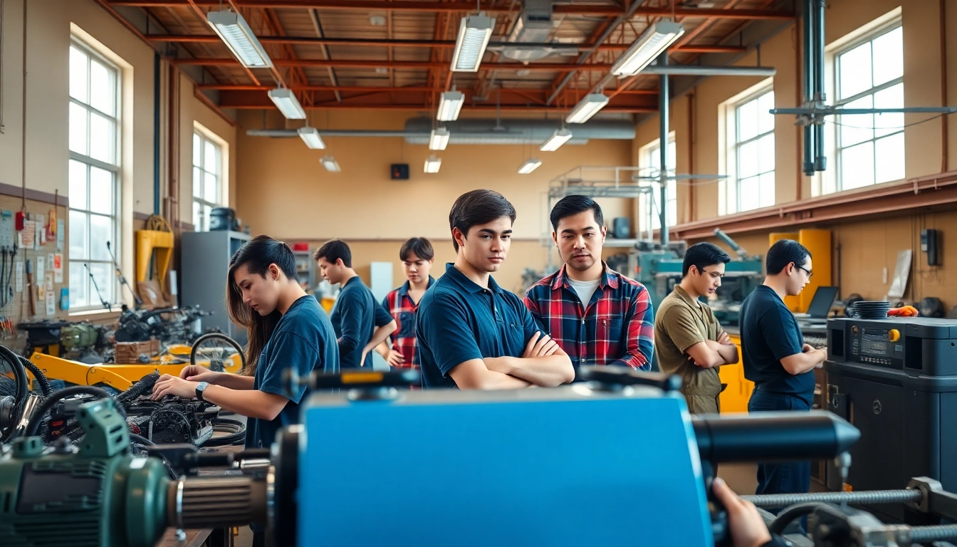 Learn about trade school Knoxville TN with students interacting in a vibrant learning environment.