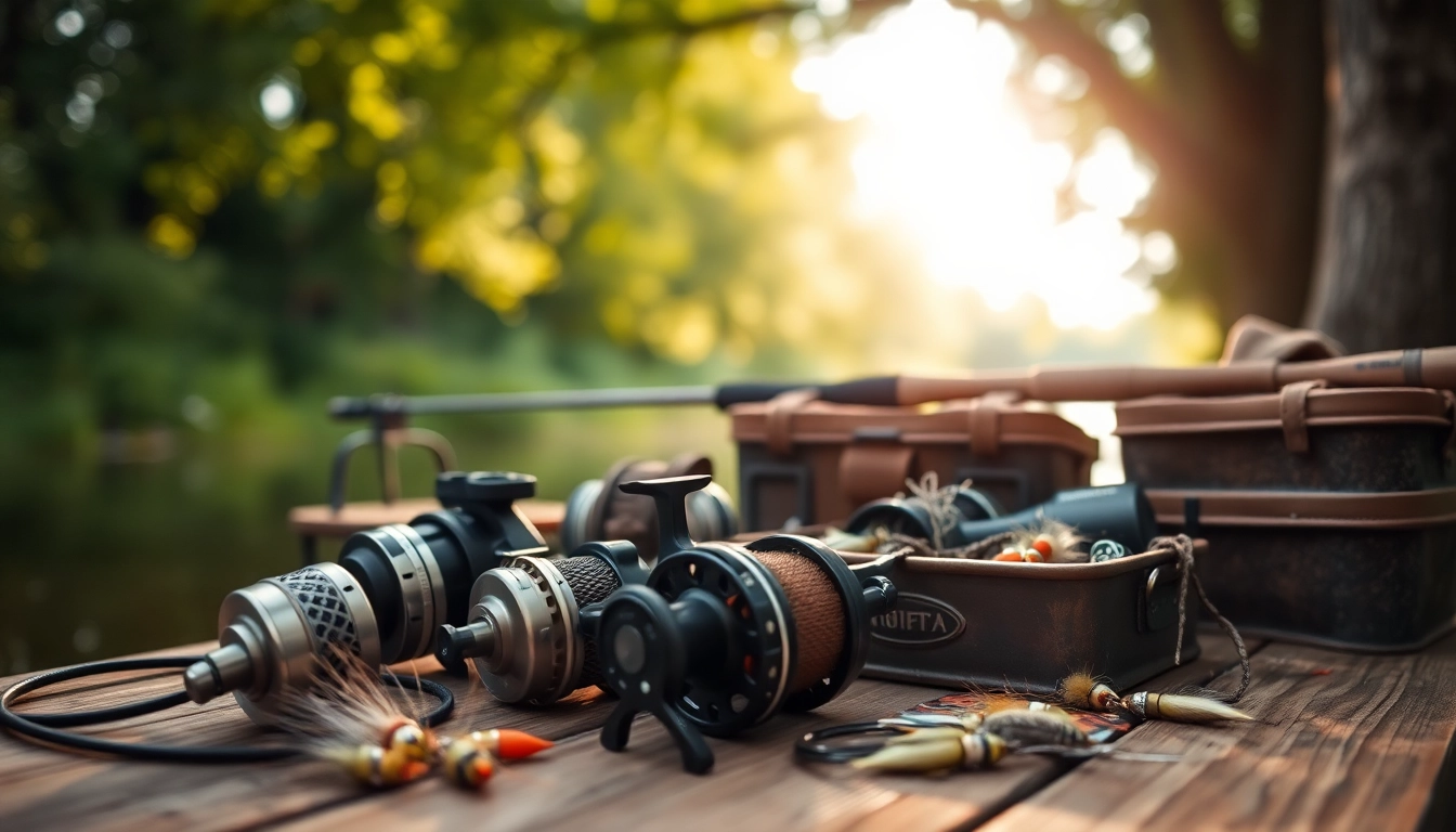 Showcase of fly fishing accessories featuring reels and tackle for an engaging fishing experience.