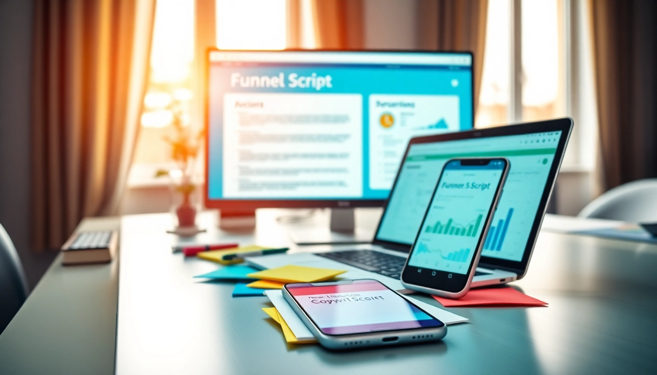 Engaging funnel scripts interface on a laptop, showcasing copywriting tools.