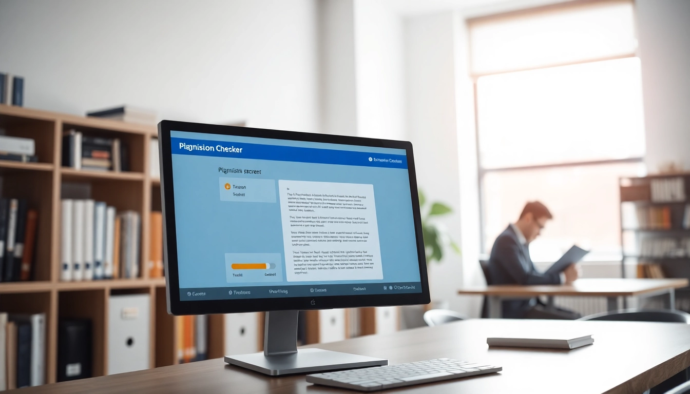 Check plagiarism using a user-friendly plagiarism checker tool on a computer screen.