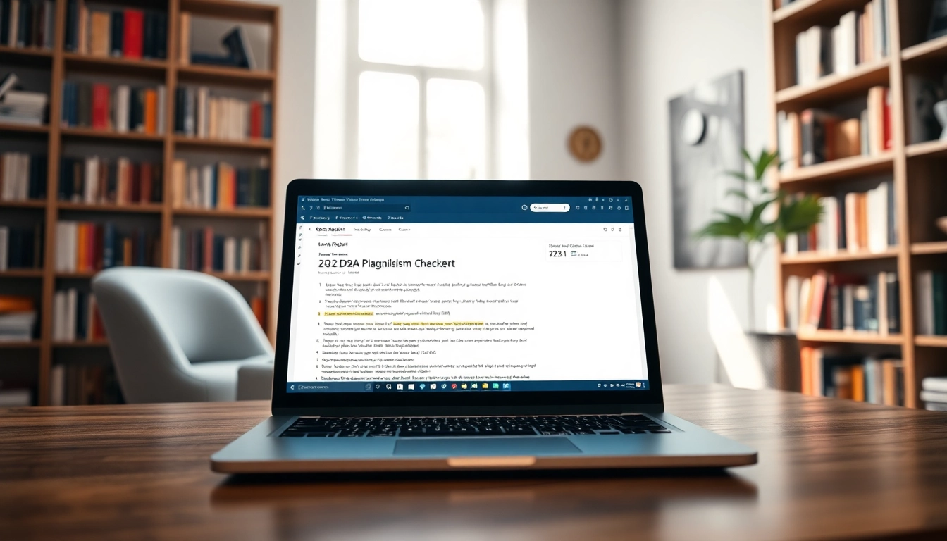 Using a plagiarism checker on a laptop for academic integrity and document accuracy.