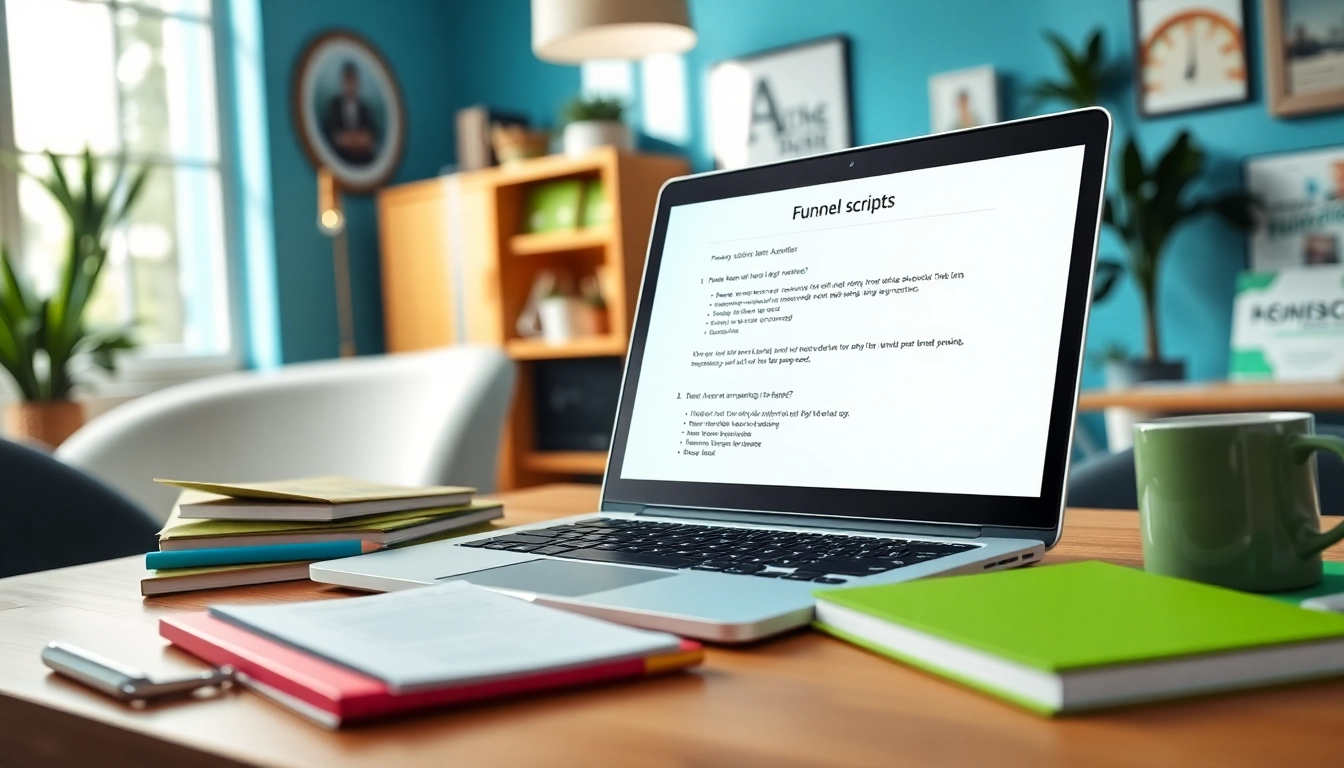 Generate engaging Funnel scripts in a bright office environment focusing on productivity.