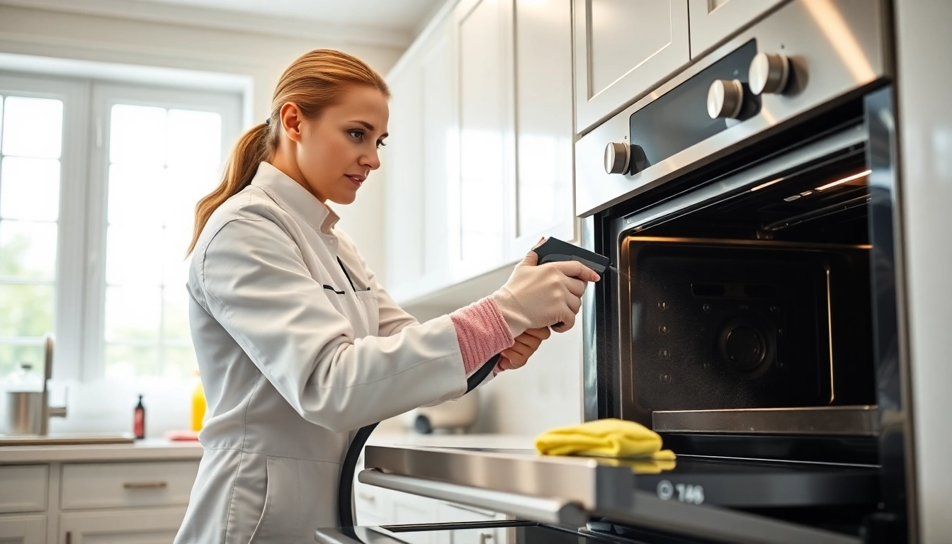 Efficient oven cleaning dubai service showcasing a professional cleaner in action