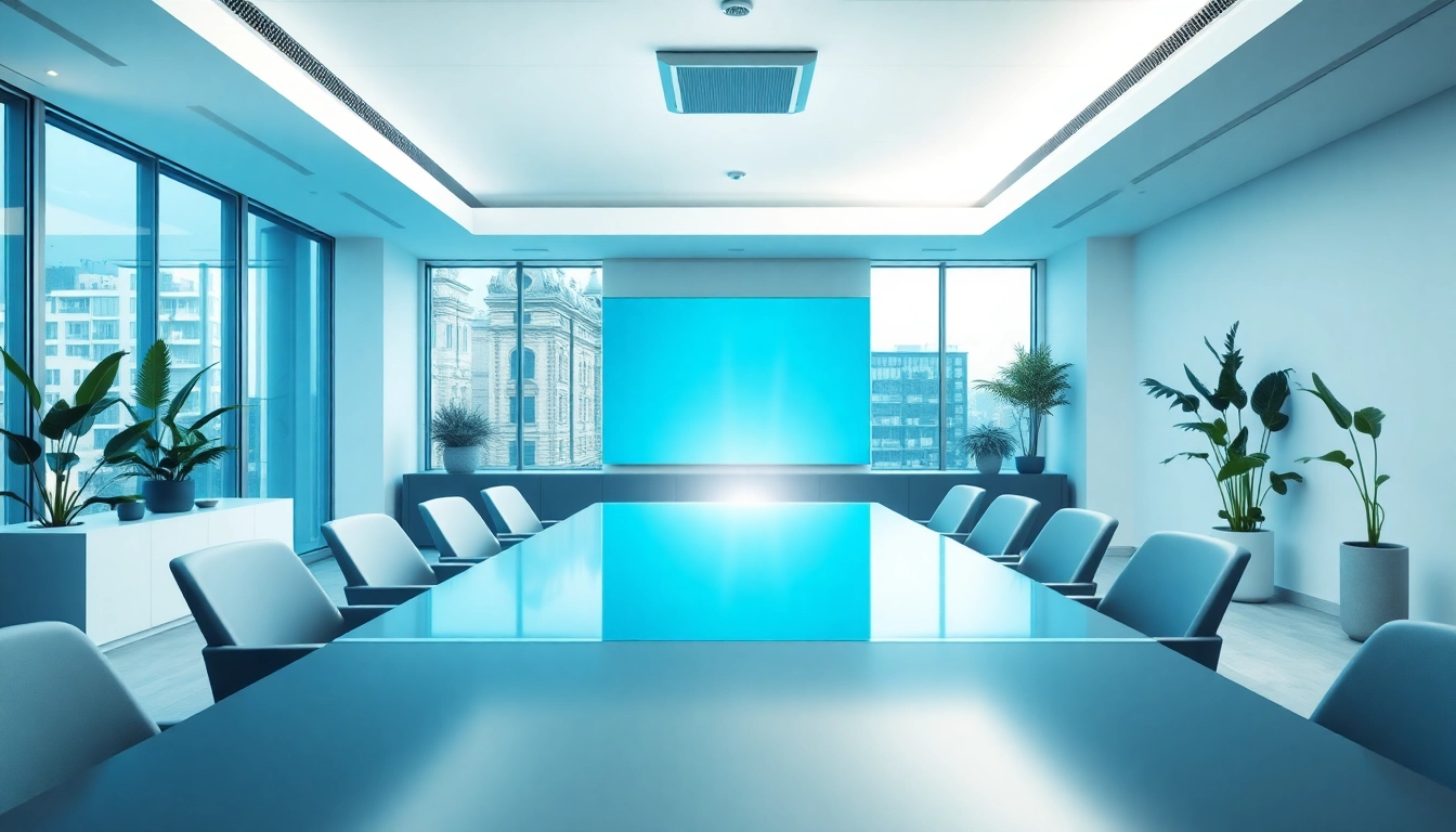 Engage with an Interactive Touch Panel in a professional conference room setting.