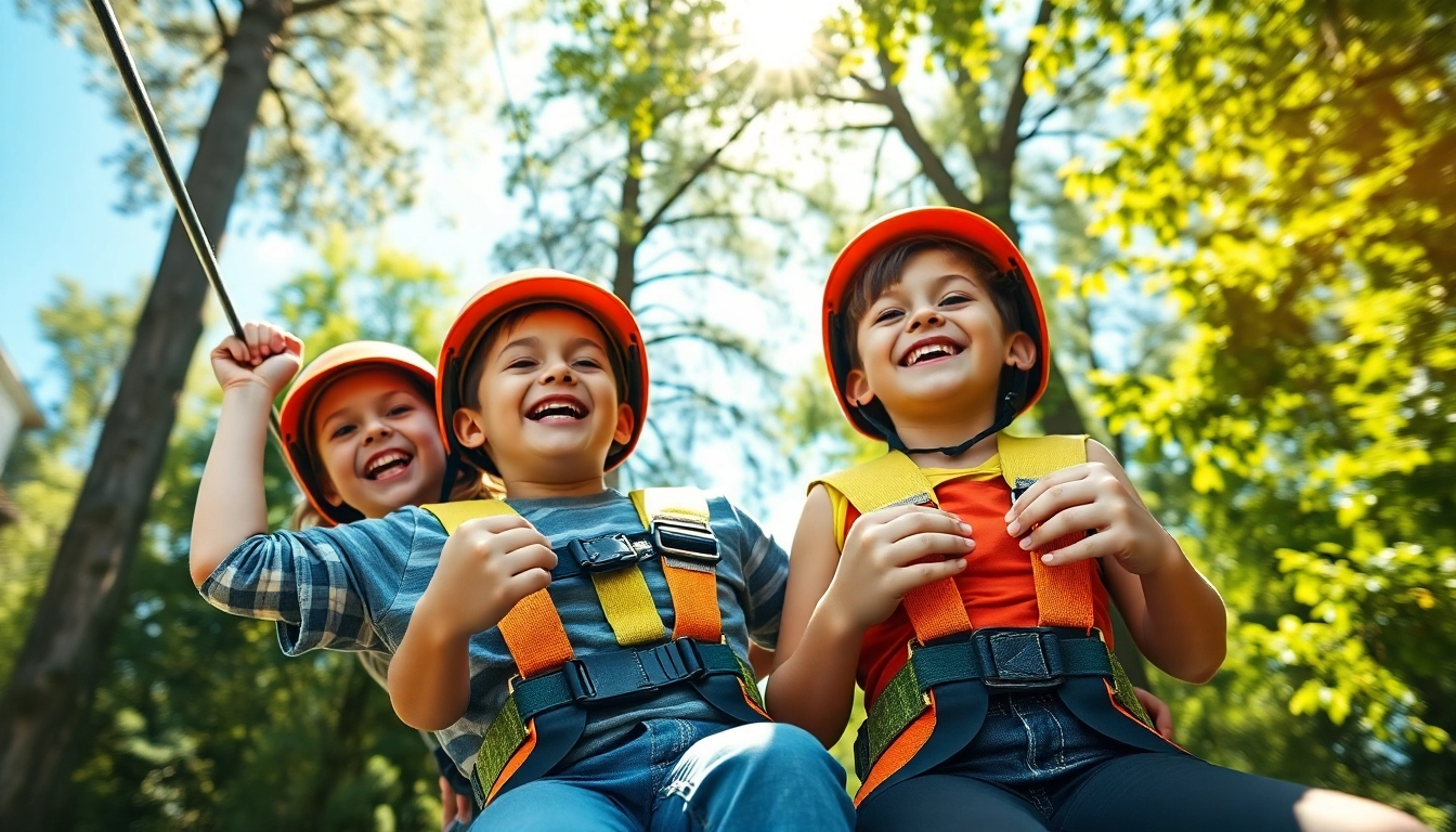 Kids laughing while enjoying ZIP WIRE KITS in a sunny backyard setting.