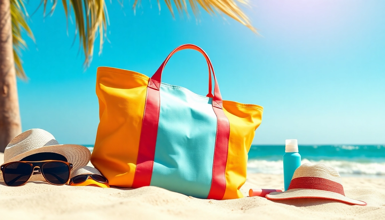 Embrace summer travel with a stylish air Convert tote on the beach surrounded by essentials.
