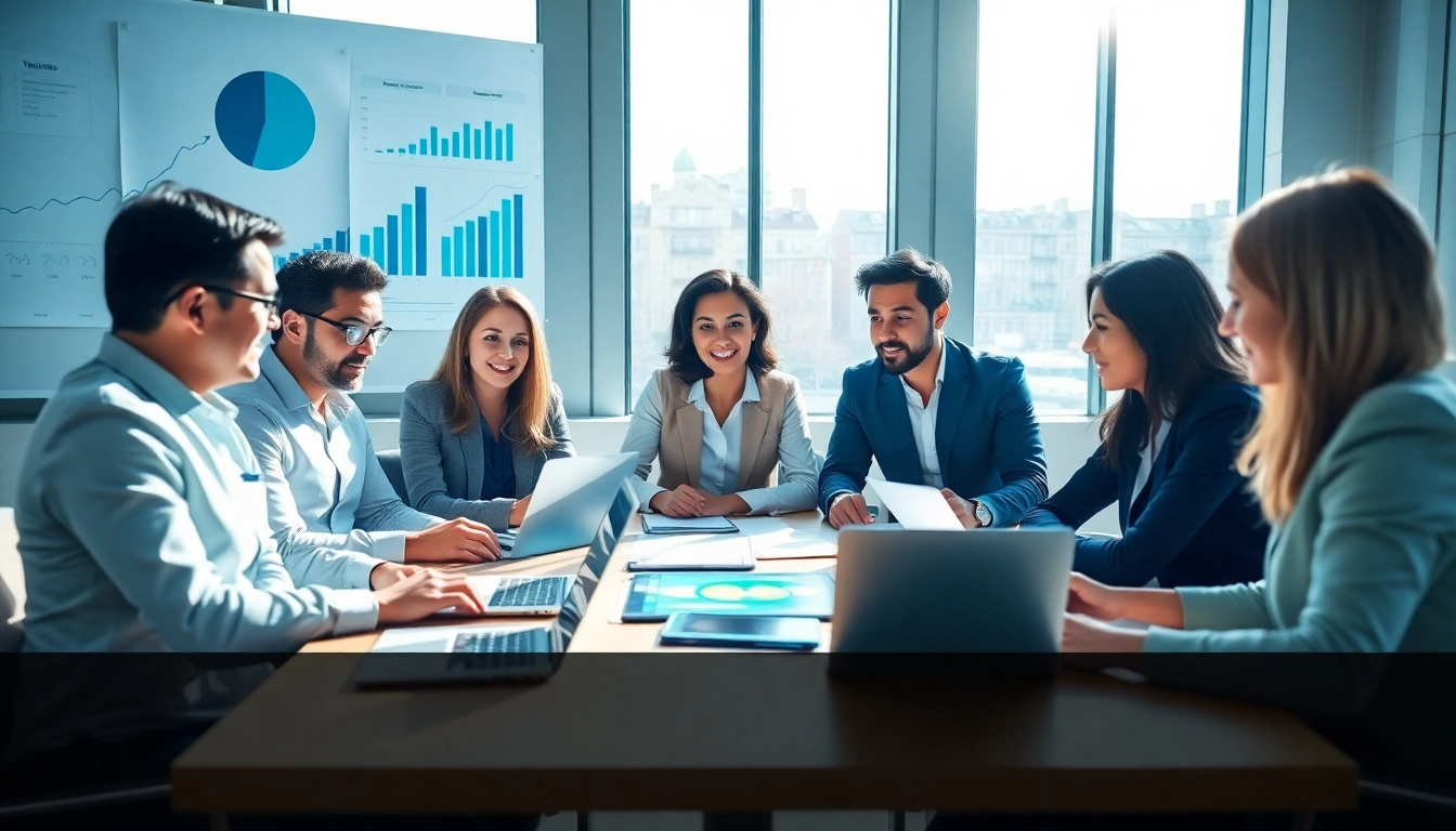 Engaged team of Quickplus Business Consultants collaborating in a modern office space.