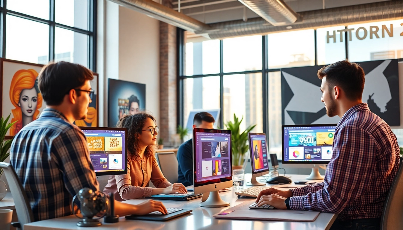 Showcasing web design companies in kansas city collaborating in a vibrant office.