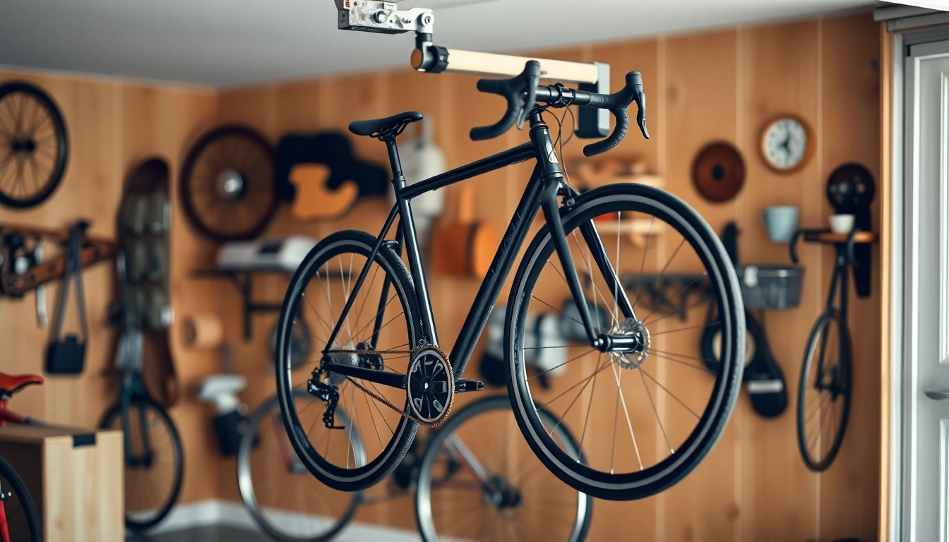 Elevate your space with a Bicycle wall hanger securely displaying a modern bike.