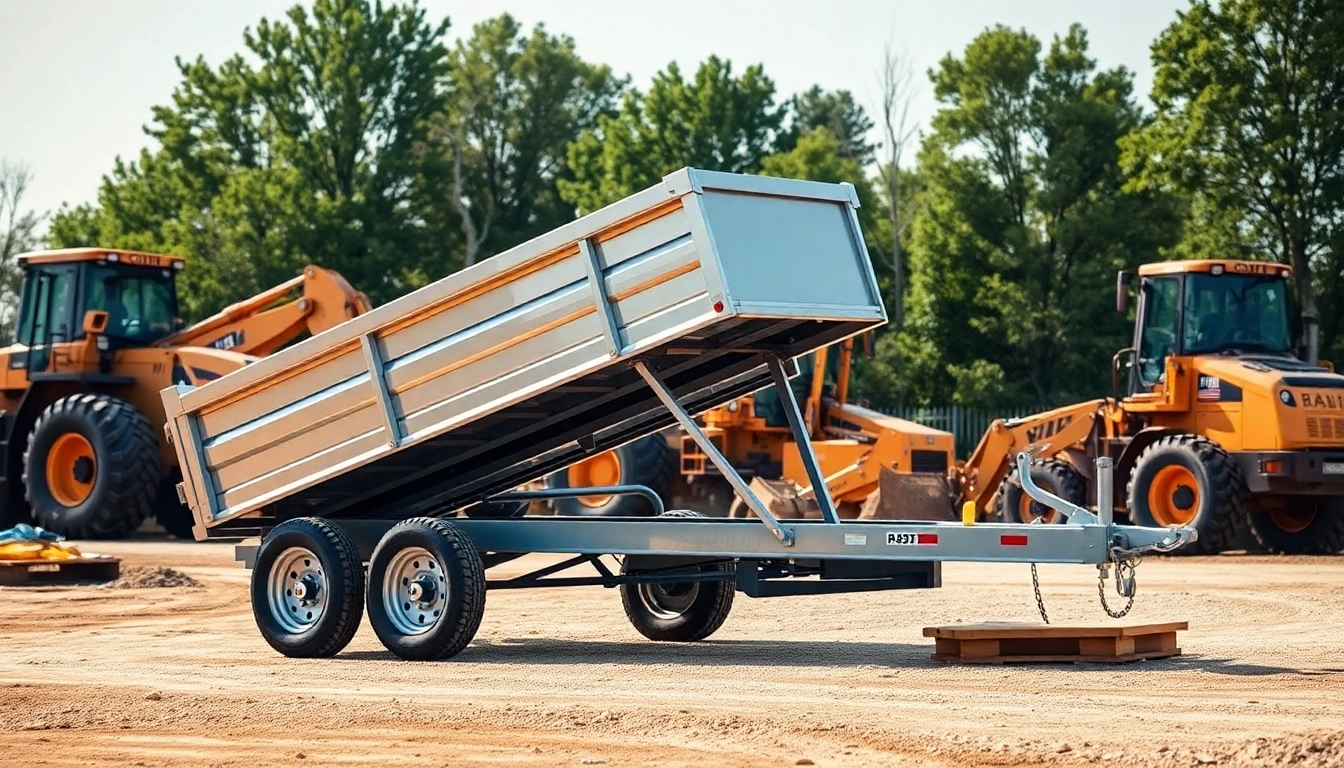 View a durable dump trailer for sale near me at a construction site, ready for heavy-duty tasks.