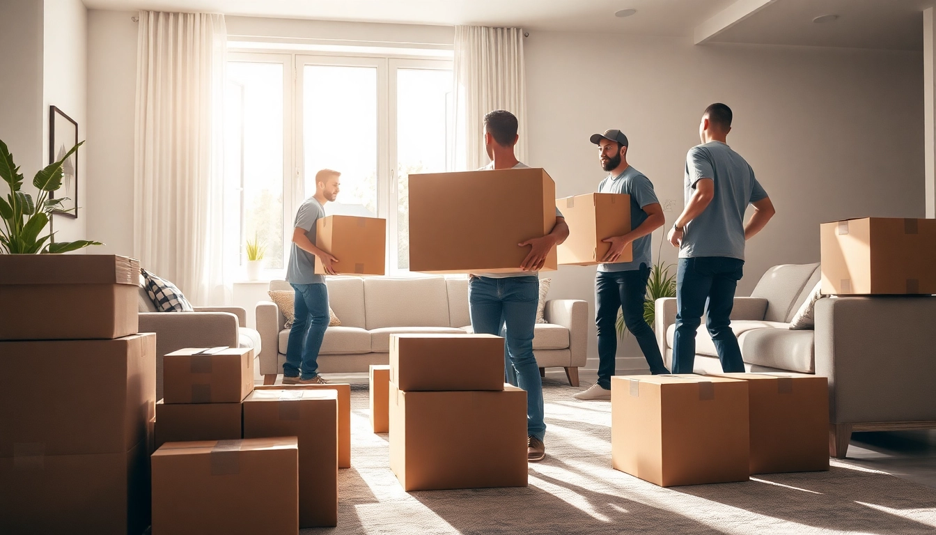 Movers calgary efficiently relocating furniture in a bright living room setting.