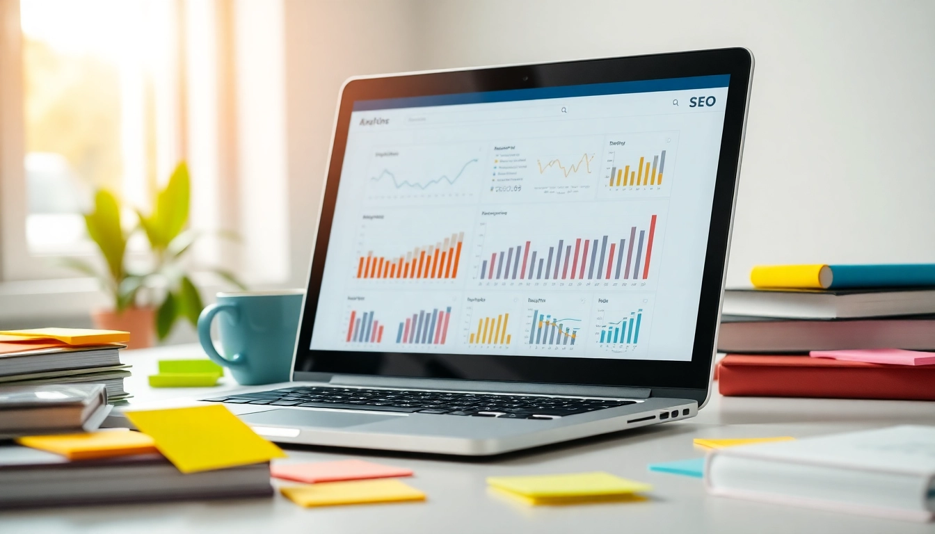 Analyze Secondary Keywords visually represented with SEO data on a laptop in a bright workspace.