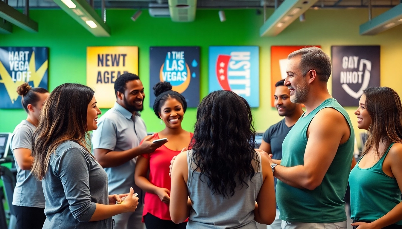 Supportive environment in a Las Vegas weight loss center with clients engaging in health activities.